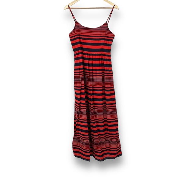 Gap Red and Blue Strappy Midi Dress Striped Fit and Flare Women's 4 Summer - Picture 1 of 9